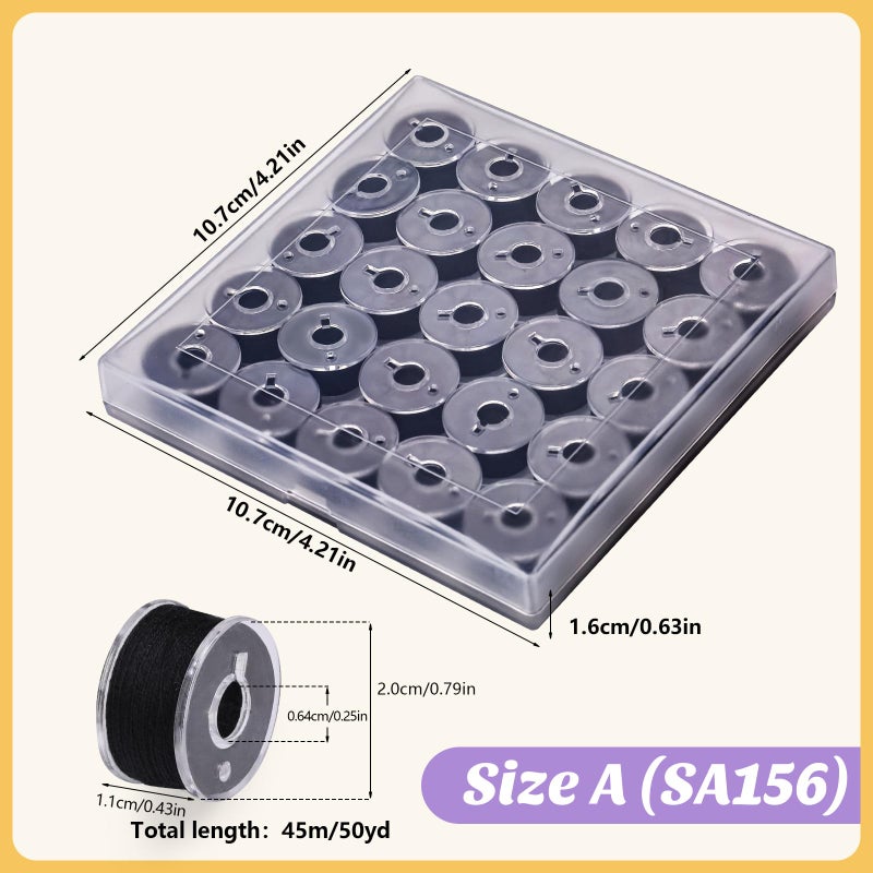 UzecPk Sewing Thread, 25pcs Bobbins for Sewing Machine, Black Size A SA156 Prewound Bobbins Threads for Embroidery and Machines Sewing, 50yds Spool of Thread Kit DIY and Home - Image 2